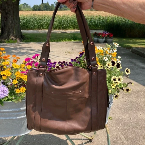 NWT B. Makowsky Bohemian Brown Leather & Rose Gold Hardware Shoulder Bag Boho - Picture 12 of 13